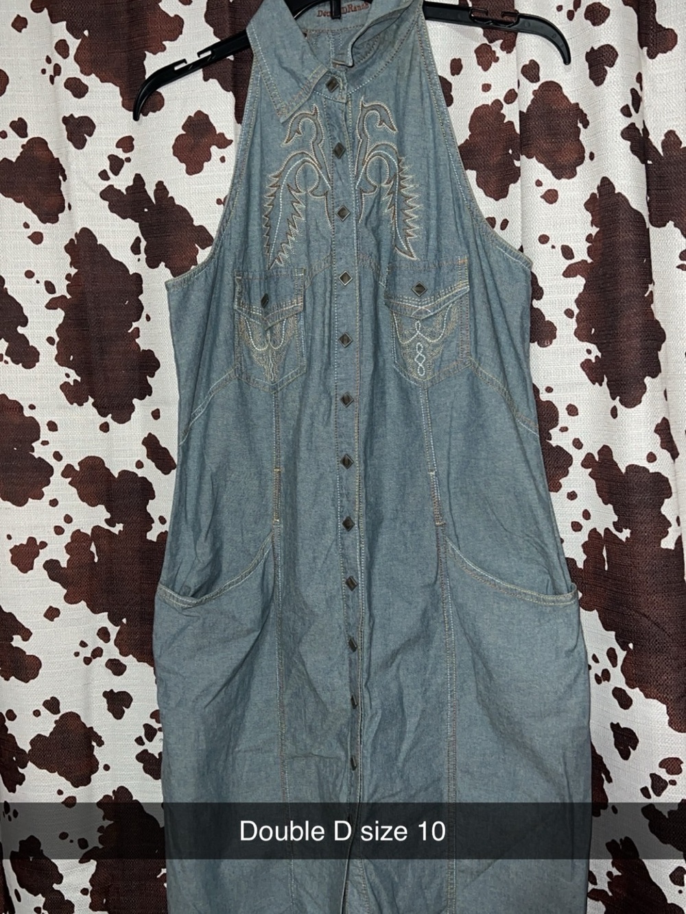 Double D Ranch Chambray Halter Button-Front Dress in Light Blue